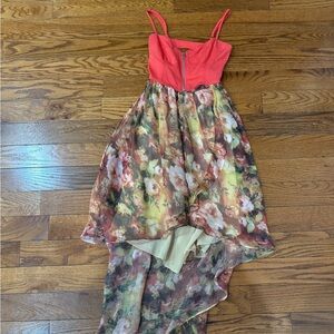 Floral High-Low Dress with Pink Bodice